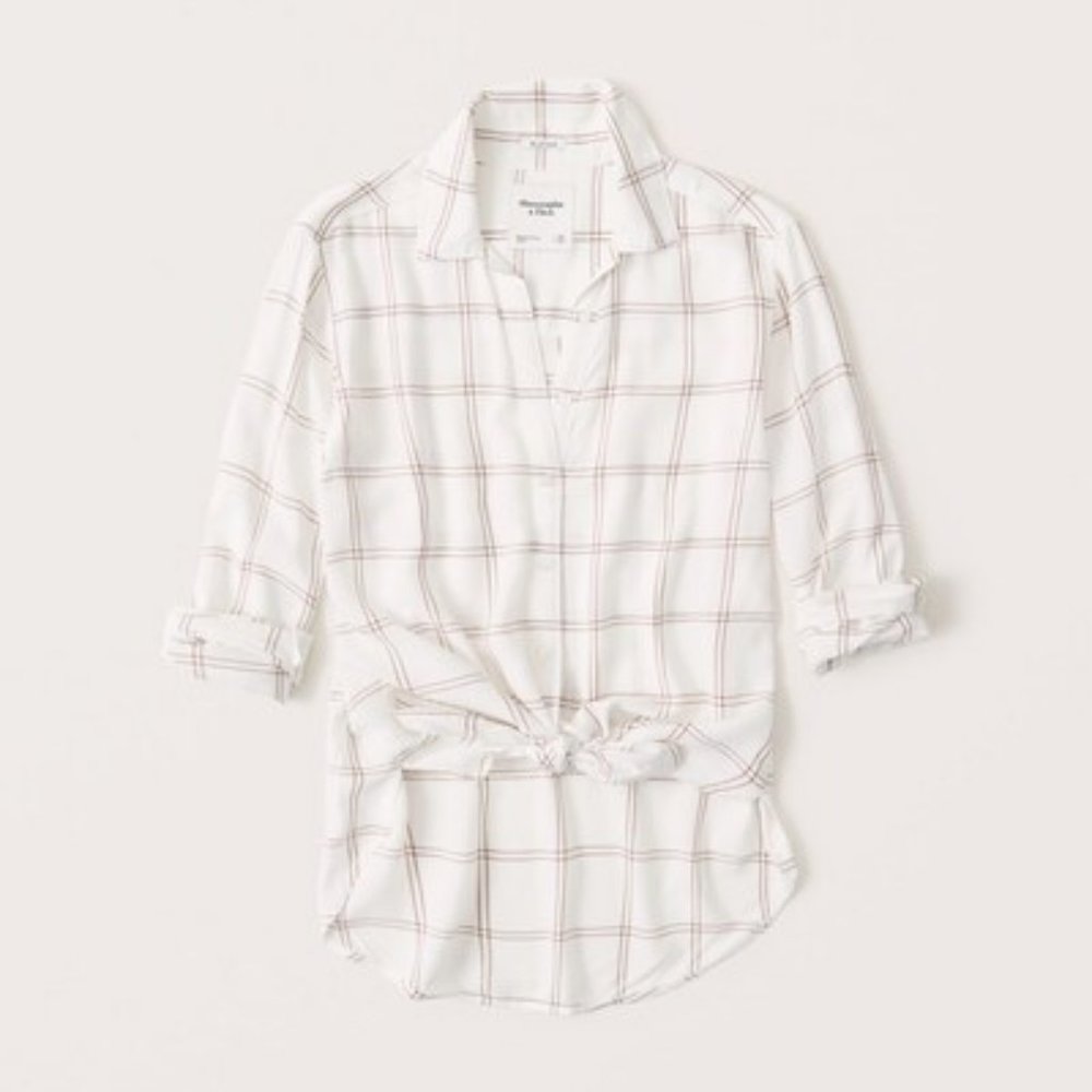 Drapey Button Up Shirt in Windowpane Check